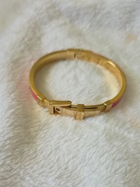 Michael Kors Buckle Gold-Tone Bracelet with Pink Enamel Accents